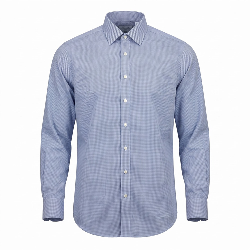 Charles Tyrwhitt Shirt 16/35 Blue Micro Check Classic Fit Old Money Corpcore